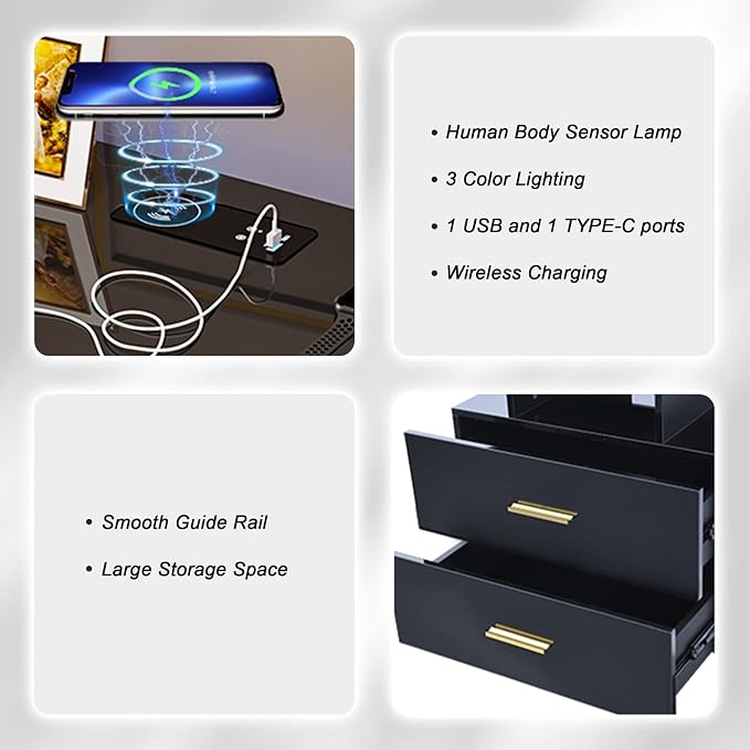 HNEBC Auto LED Nightstand with Wireless Charging Station & USB Ports, High - Image 10