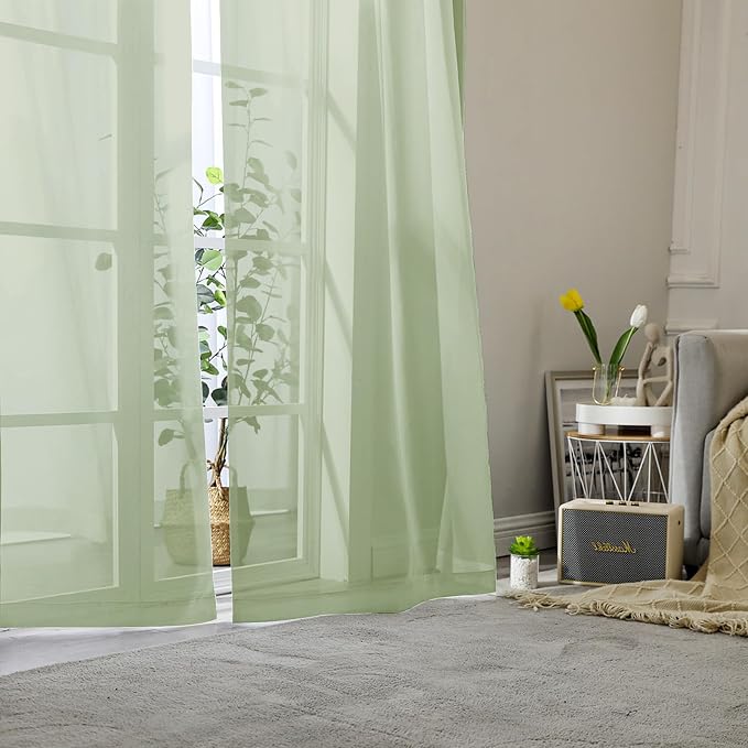 Light Green Sheer Curtains 96 Inches Long 2 Panels, Modern Light Filtering - Image 2