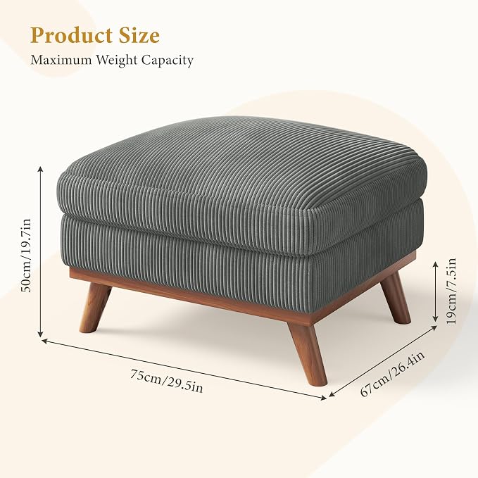 Vesgantti Large Ottoman for Modular Sofa, 29.5" Corduroy Ottoman - Image 2