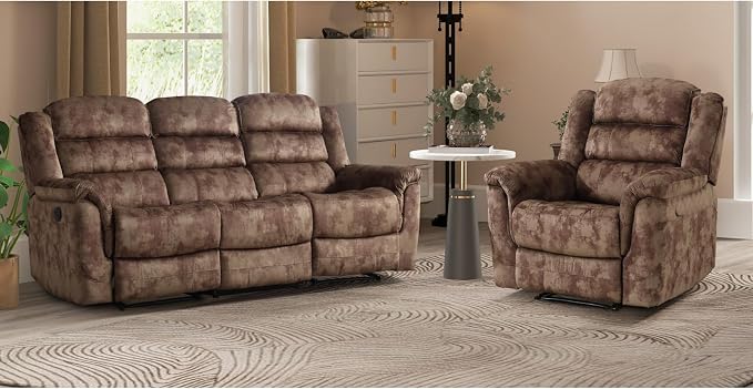 EBELLO 2 Pieces Reclining Couch Furniture Set, Soft Fabric Manual Recliner Sofa - Image 7