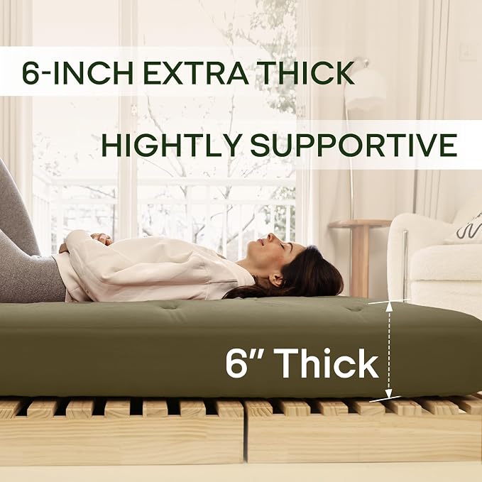 ZonLi Japanese Floor Futon Mattress King Size 76"x80"100% Cotton Cover 6'' - Image 2