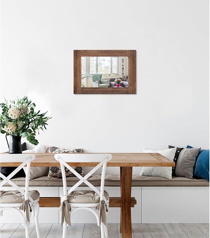 Wood Mirror Rectangular Framed Rustic Vintage Mirrors Decor Farmhouse Bedroom - Image 2