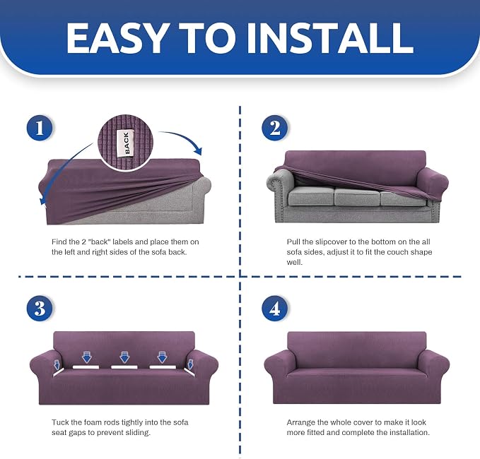 Stretch Couch Covers for Sofa, 3 Cushion Couch Slipcover, Dark Purple | 1-Piece - Image 6