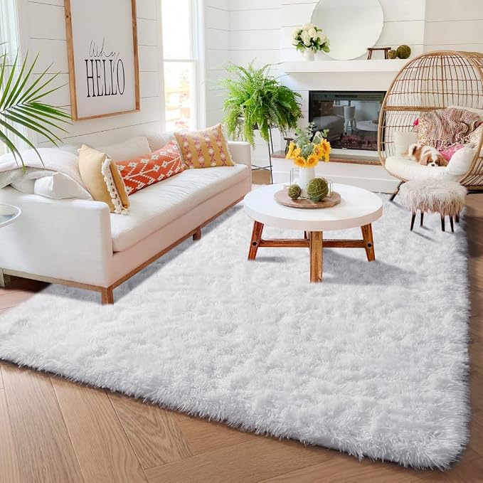 Amdrebio White Fuzzy Furry Area Rug 5x7 - Image 6