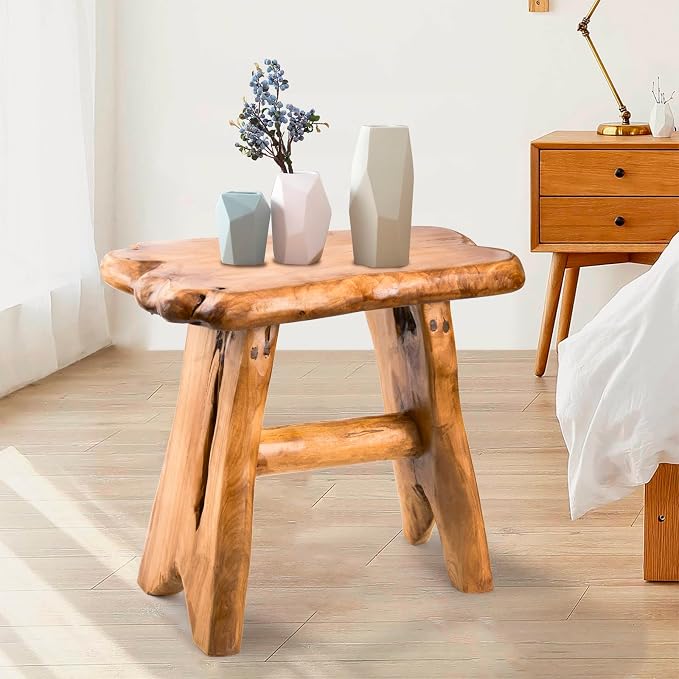 Wood Step Stool, Unique Design Live Edge Wood Stool, Freeform Natural Plant by HOEGMST