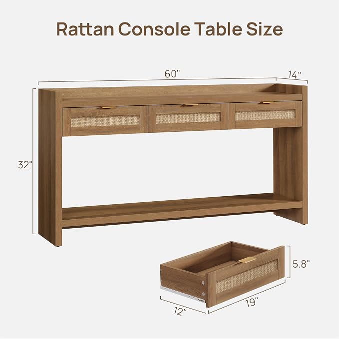 SICOTAS 60" Rattan Console Table - Image 2