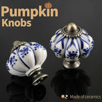 Ivory & Deep Blue Pumpkin Knobs 6 Pack Ceramic Cabinet Knobs Vintage Drawer - Image 5
