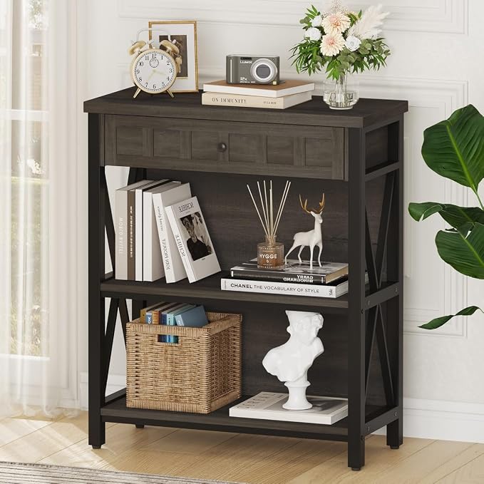 FATORRI Rustic Small Bookshelf, Industrial Wood Book Shelf by FATORRI