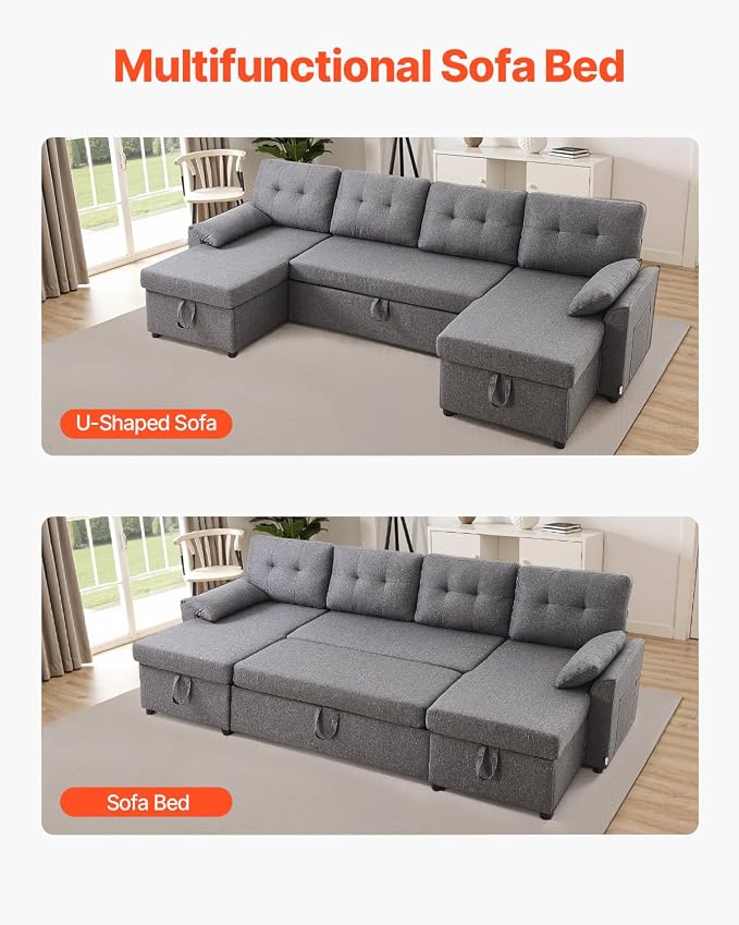 VEVOR U Shaped Sofa Bed, Convertible Sofa Bed - Image 3