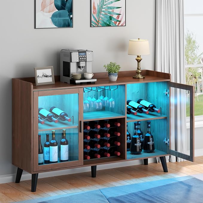 Auromie Wine Bar Cabinet with Led Light, Home Coffee Cabinet with Wine and - Image 6