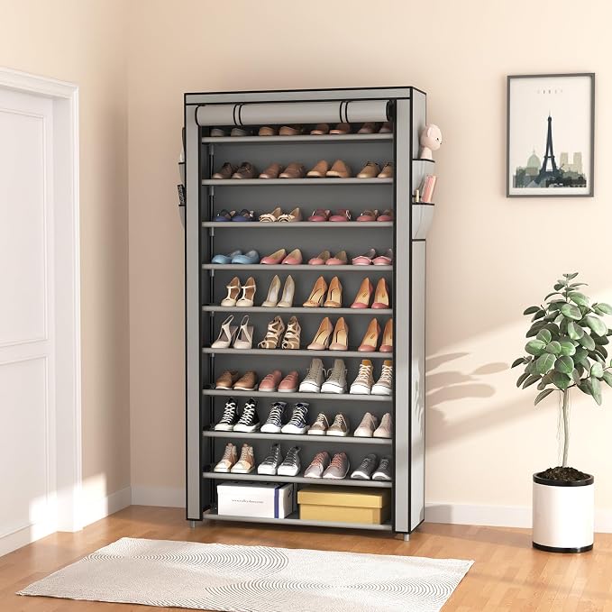 ROJASOP Shoe Rack with Covers, Stackable 10 Tier Tall Shoe Shelf Storage 50-55 - Image 2