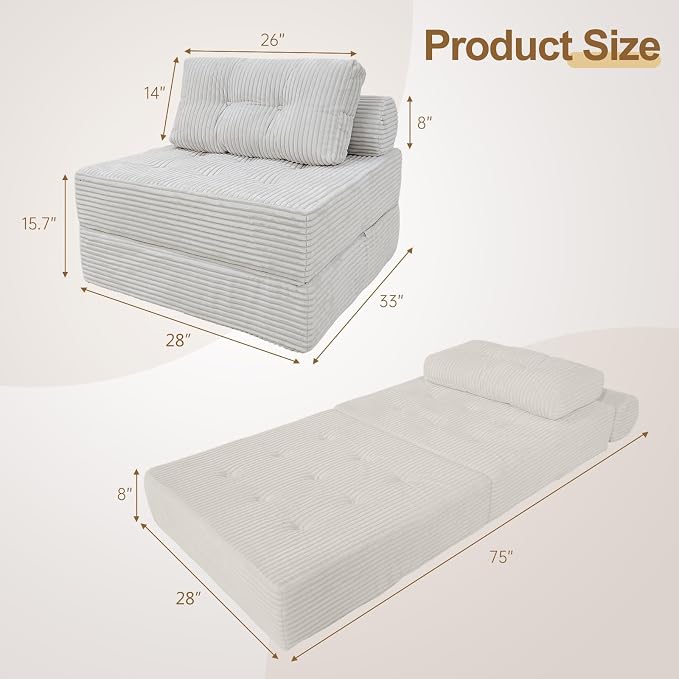 ANONER Memory Foam Folding Sofa Bed, Sectional Couches - Image 2