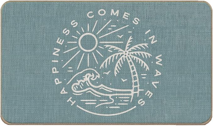 Summer Beach House Happiness Comes in Waves Blue Rustic Door Mat Doormat by Lacosu