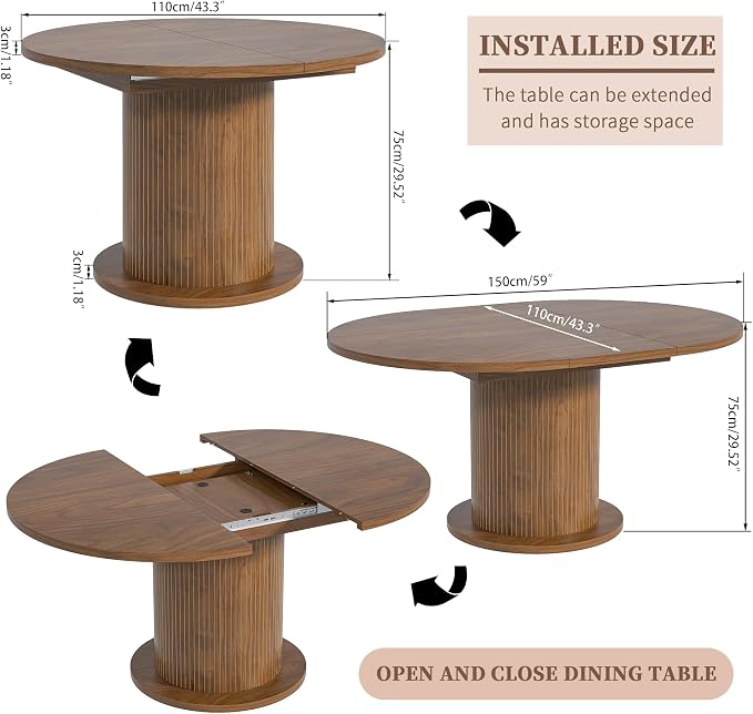 43.3 inch 59 inch Adjustable Size Round Dining Table - Image 2