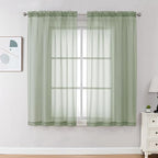 Light Green Sheer Curtains 63 inch Length 2 Panels Set by OVZME