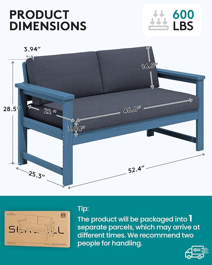 SERWALL Blue HDPE Outdoor Loveseat - Image 3