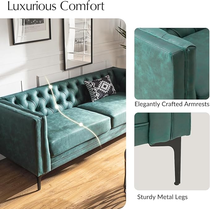 HULALA HOME 84" W Faux Leather Sofa Couch - Image 6