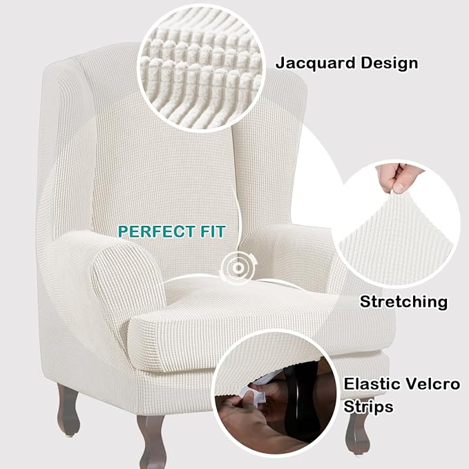 Turquoize Wingback Chair Covers 2 Piece Wing Chair Slipcover Stretch Slipcovers - Image 3