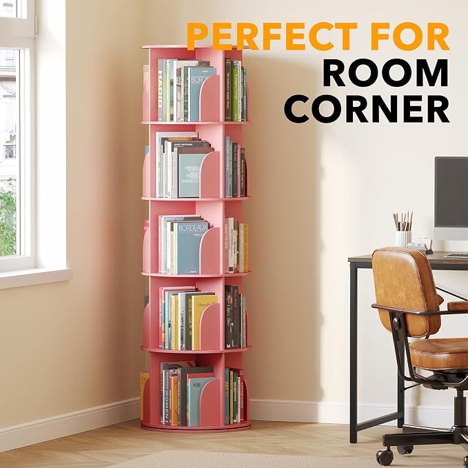 SpaceAid 5 Tier Rotating Bookshelf Tower, Spinning Bookcase Lazy Susan - Image 5