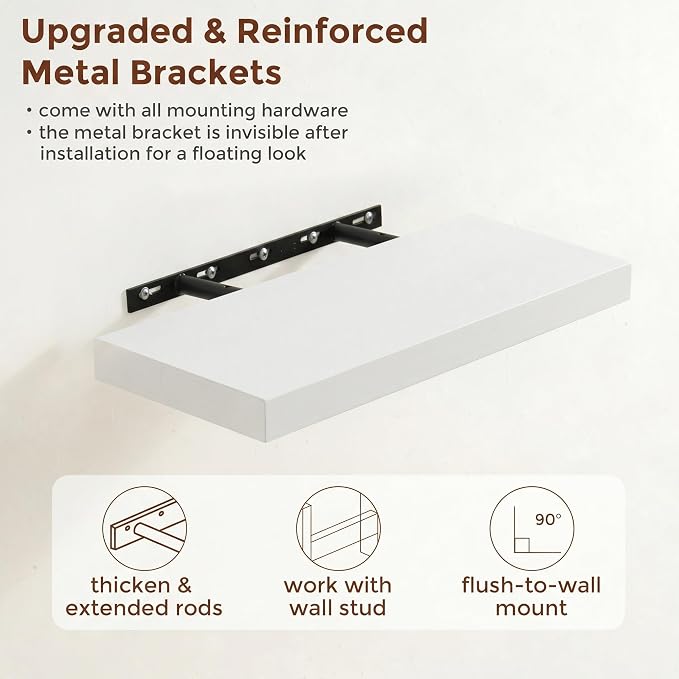 fuqing 20 Inch Floating Shelves | 6.7 Inch Deep White Shelves - Image 5
