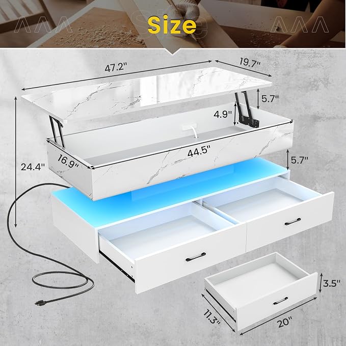 SEDETA 47.2" Lift Top Coffee Table, Coffee Tables - Image 2