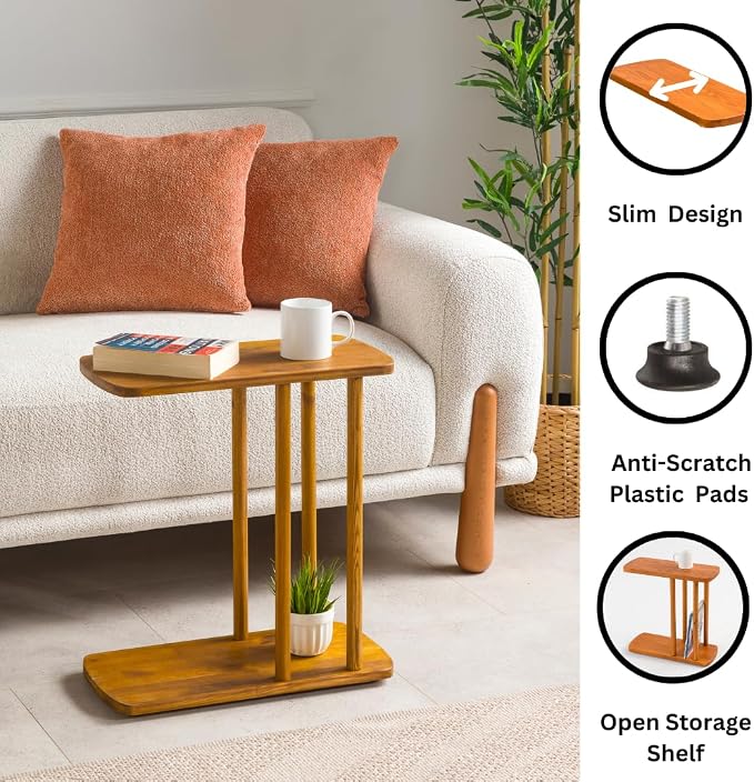 C-Shaped Solid Wood End Table, Side Table - Image 5