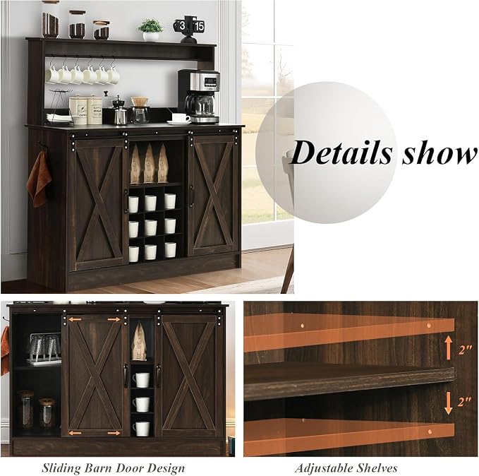 4ever2buy Farmhouse Coffee Bar Cabinet - Image 4