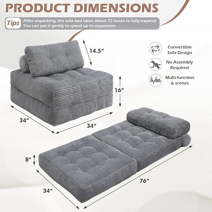 Folding Sofa Bed, Convertible Sleeper Chair - Image 2