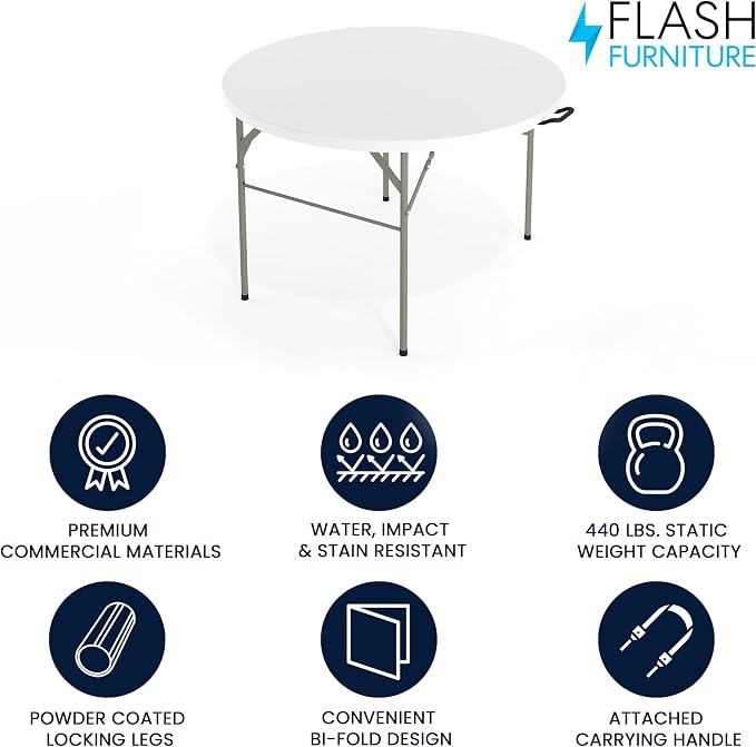 Flash Furniture Freeman 4' Round Plastic Folding Table - Image 4