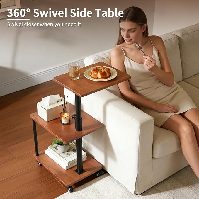 Swivel Side Table for Small Spaces, Adjustable Height End Table for Different - Image 3