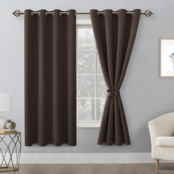 Blackout Curtains for Bedroom, 52 x 63 Inches Length Brown 2 Panels | Thermal - Image 8