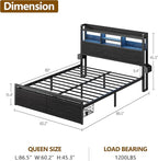 Furnulem Queen Bed Frame with Wood Headboard and Storage Shelf, Metal Platform - Image 2