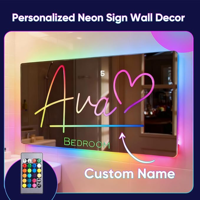 VEELU Personalized Name Mirror Light Up LED Wall Decoration - Image 5