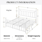 SHA CERLIN 14" King Size Metal Platform Bed Frame/Victorian Headboard and - Image 2