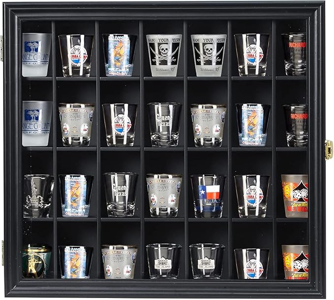 Shot Glass Display Case Wooden Cabinet Rack Holder Wall Mounted Black Shadow by SNAIL