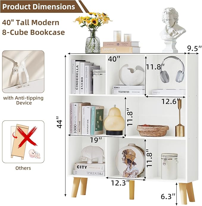 LEYAOYAO 8 Cube Bookshelf, 3 Tier Bookcase - Image 2