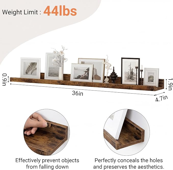 Floating Shelves for Wall, 36 inch Wood Floating Shelves Set of 2, Picture - Image 3