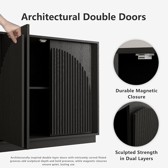 WIN2WIN 65" Fluted Sideboard Buffet Cabinet - Image 5