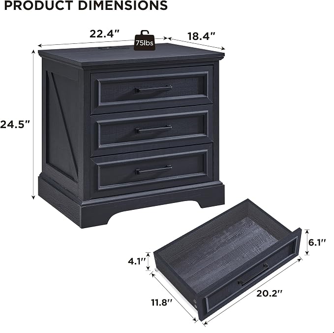 ACCOHOHO Farmhouse Nightstand - Image 2