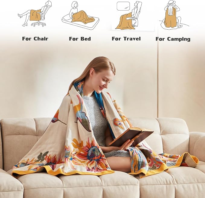 LUTBM Boho Throw Blanket for Couch 100% Cotton Soft Breathable Butterfly and - Image 4