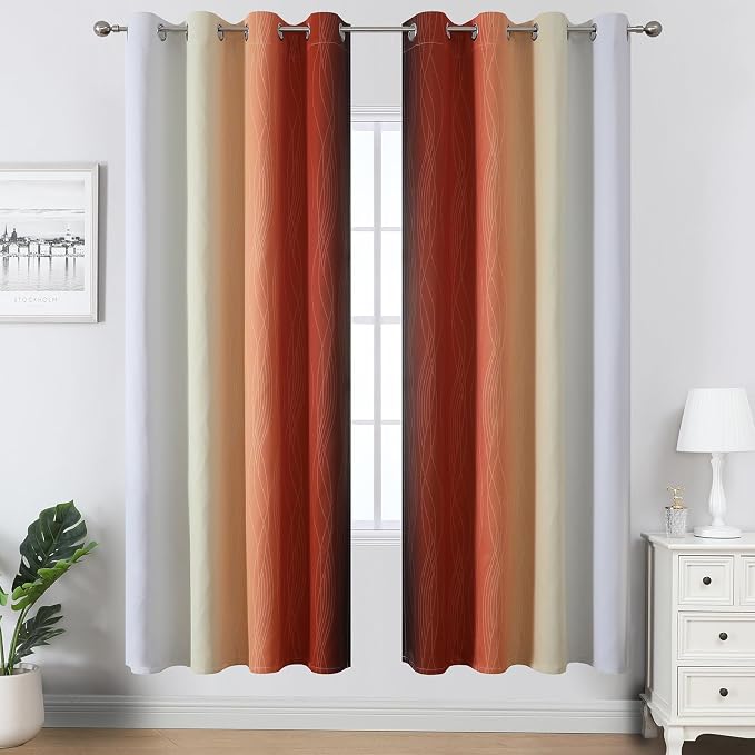 Burnt Orange and Greyish White Ombre Blackout Curtains 52Wx72L Inch Long | - Image 2