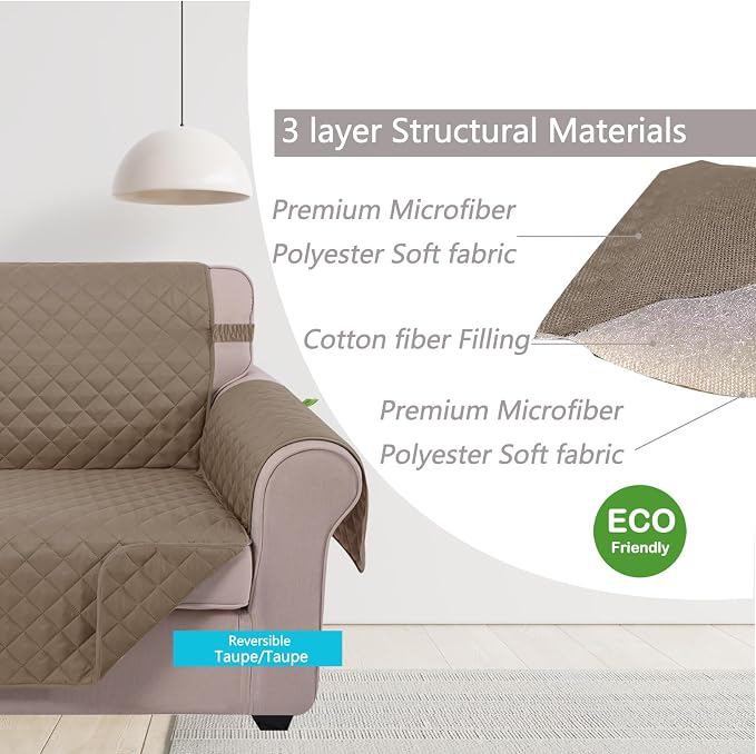 U-NICE HOME Reversible Recliner Chair Covers, Taupe | 28''Recliner Cover - Image 5