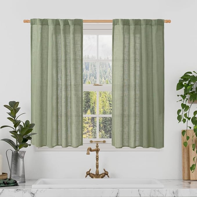 Semi Sheer Linen Curtains 40 Inch Length by LAMIT