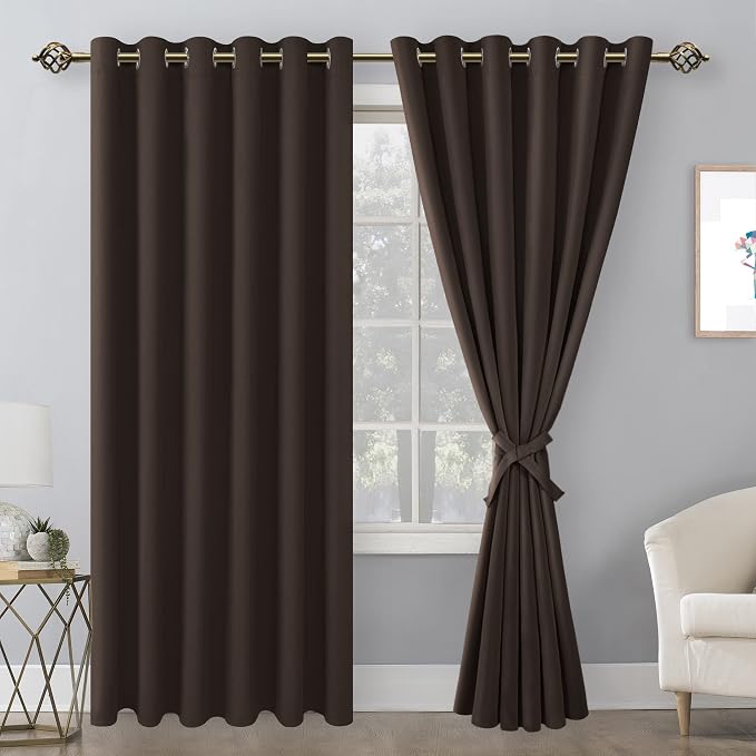 Grommet Blackout Curtains for Bedroom 70 x 84 Inches Brown 2 Panels | Thermal - Image 8