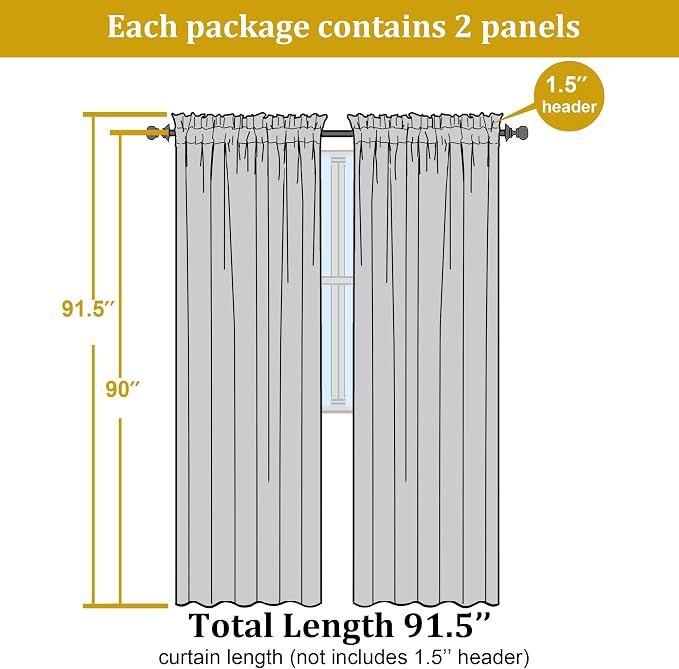 Lime Sheer Curtains for Bedroom Living Room 90 Inches Long, Elegant Solid Light - Image 2