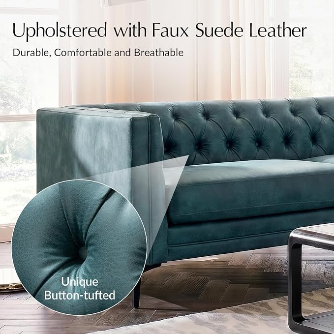 HULALA HOME 84" W Faux Leather Sofa, Mid Century Modern Couch - Image 4
