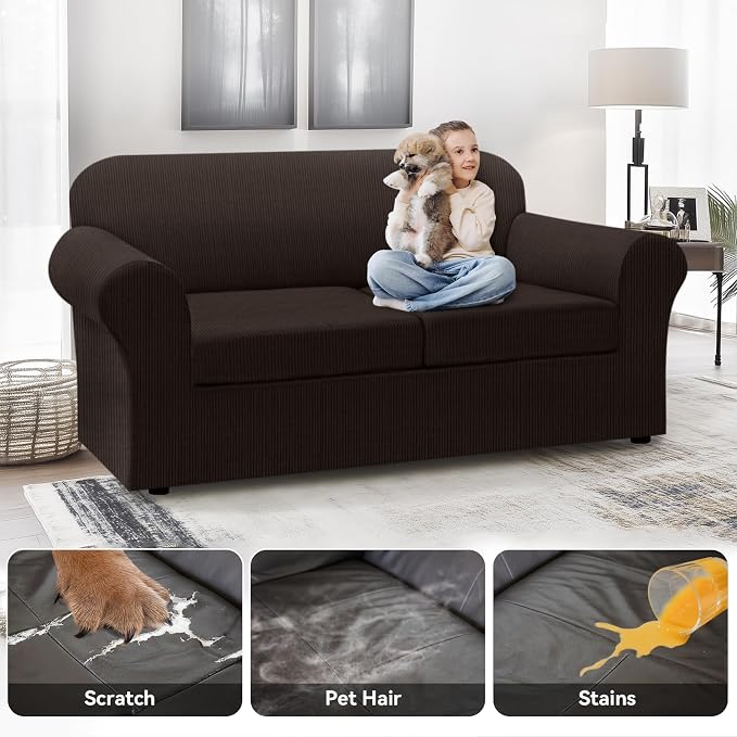 100% WaterproofCouch Cover 3-Piece Set Striped Sofa Slipcovers - Image 3