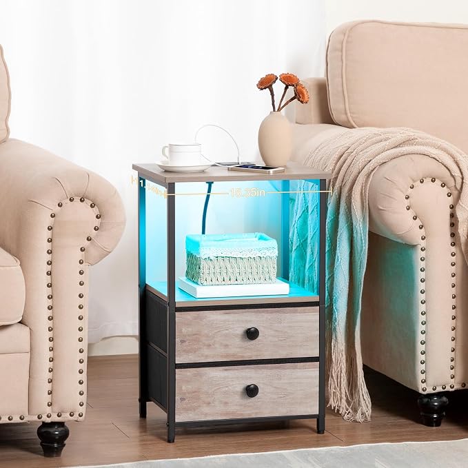 LOAKEKEL Night Stand Set 2, LED Nightstand - Image 7