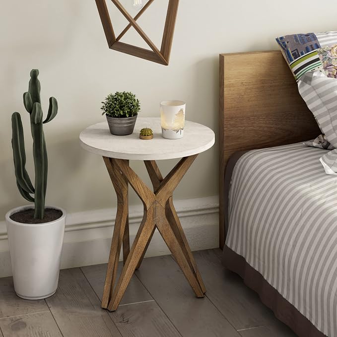 Pedestal Farmhouse End Table Set of 2, Distressed Top - Image 6