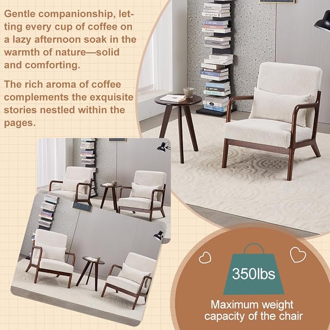 Mid-Century Accent Chair & Coffee Table Set, Vintage Style - Image 3